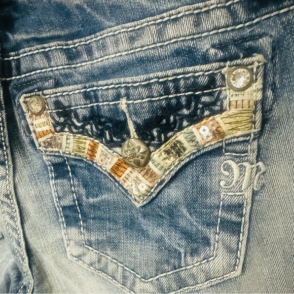Y2K Miss Me 27x30” Thick Stitch Embellished Jeans McBling Cowgirl Grunge 2000s - Picture 6 of 8
